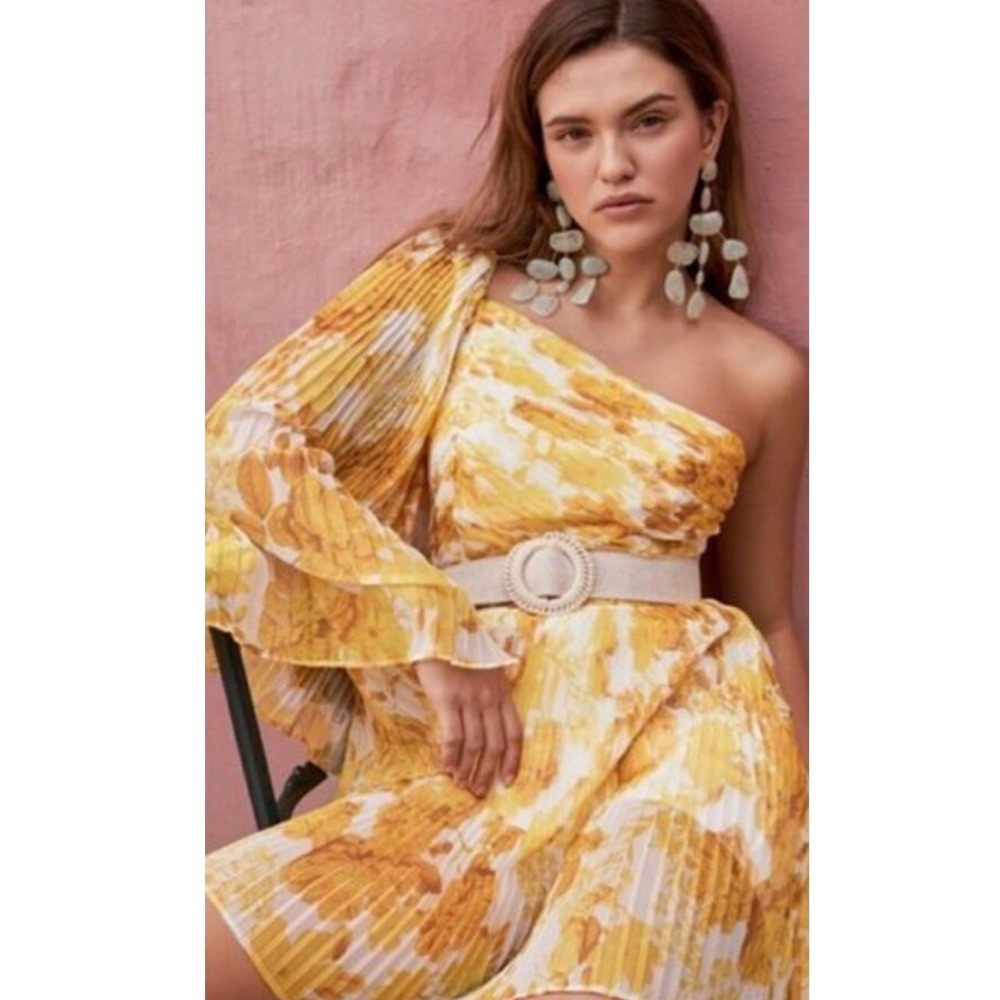 Anthropologie Talulah Womens Dress‎ M Yellow One Shoulder Cocktail Wedding Guest